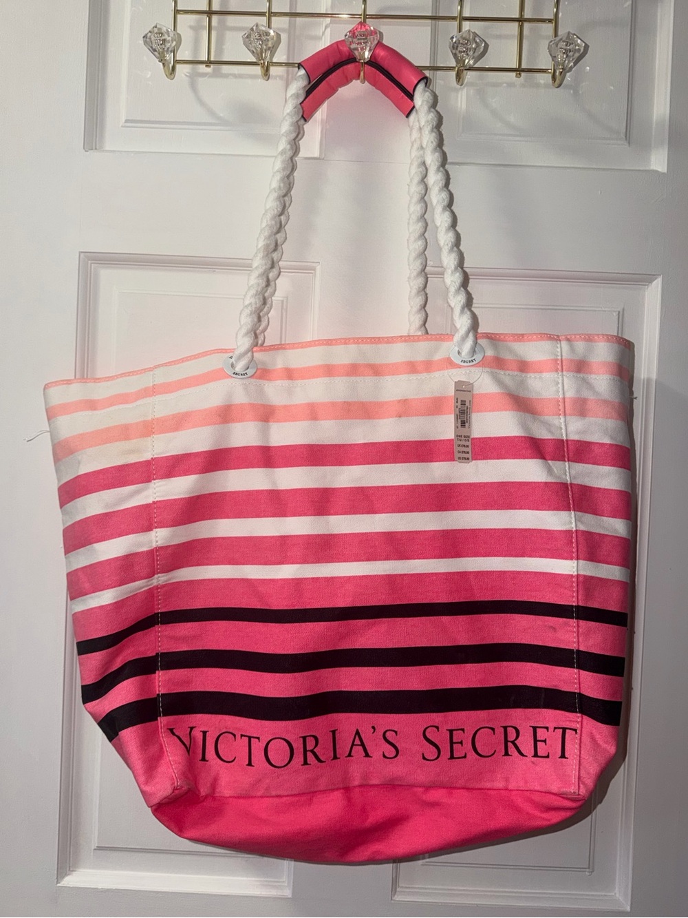 Victoria’s Secret Pink Striped Rope Handle Beach Tote Bag Large